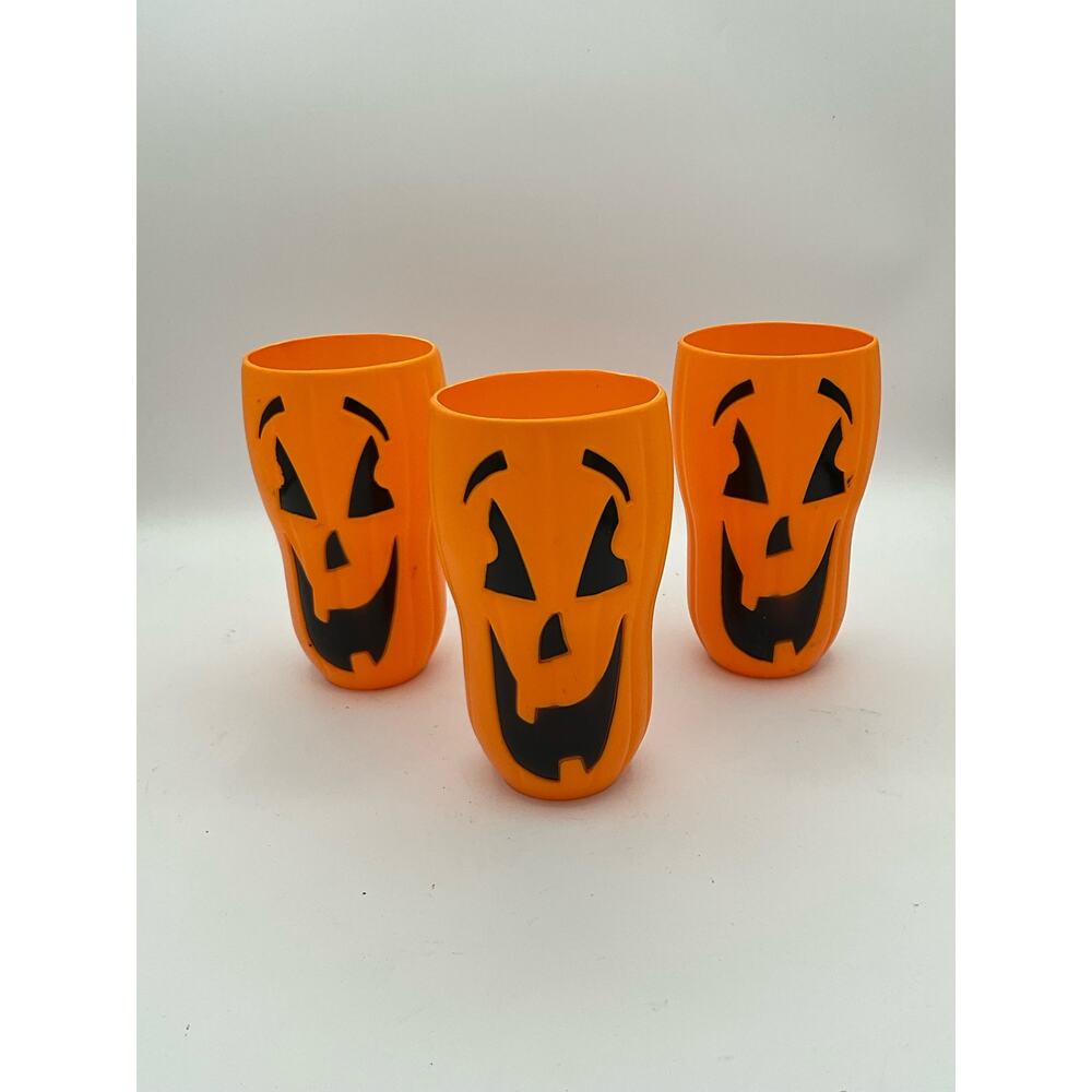 1 X Vintage Halloween Blow Mold Pumpkin Jack O'Lantern Tumbler Cup